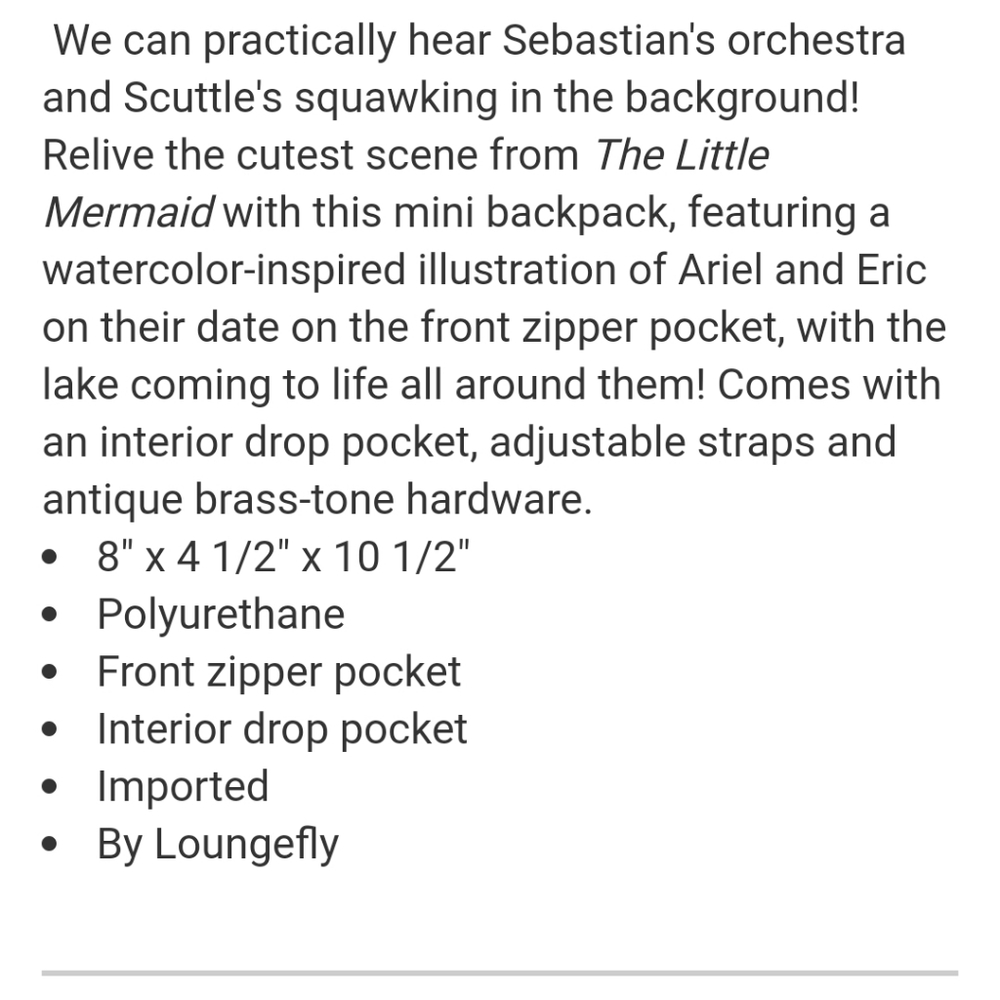 Loungefly Little Mermaid mini backpack - Picture 5 of 12
